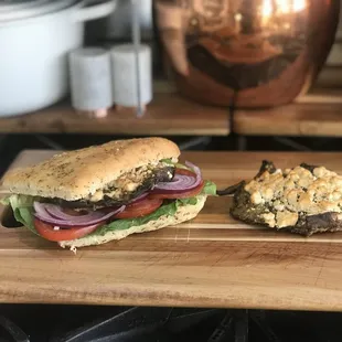 Portobello mushroom and goat cheese sandwich