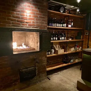 Fireplace near bar area