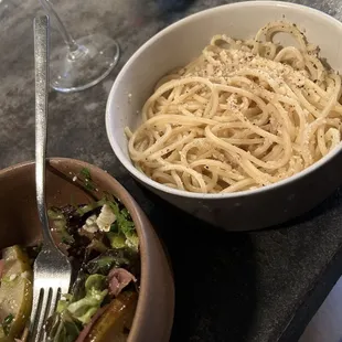 Side salad and cacio e pepe