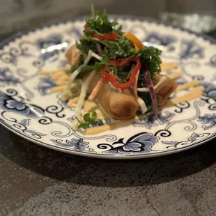 Beer can chicken spring rolls.