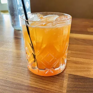 Korean &quot;Old Fashioned&quot; w. bourbon, pineapple rum &amp; gochujang honey simple