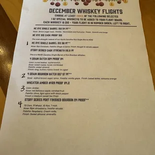 Whiskey flight menu