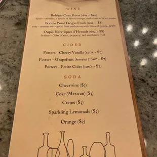 a menu for a wine tasting