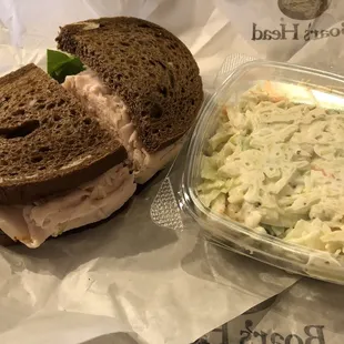 Turkey sandwich and coleslaw
