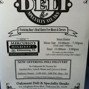 menu for deli and specialty stores