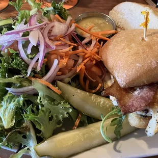 Chicken Club was tasty and came with a hearty side salad.