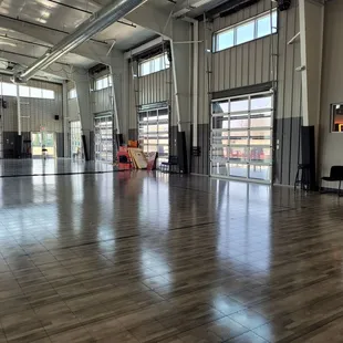 a large open space with wood floors
