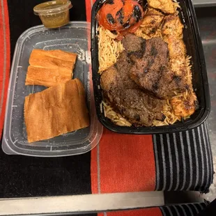 Combo kabob plate.. lamb and chicken.