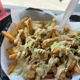 Chicken pop corn with fries