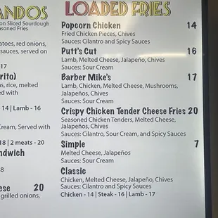 Updated Menu - Loaded Fries