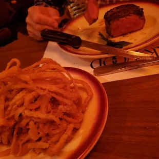 Onion rings,  Filet Mignon