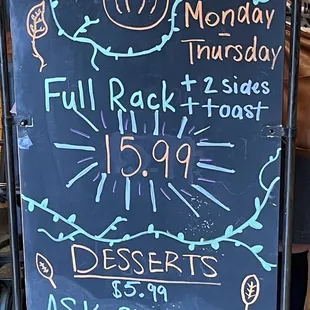 a blackboard with a menu on it