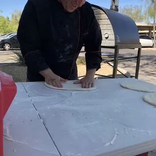 Chef Tom in action rolling the dough!