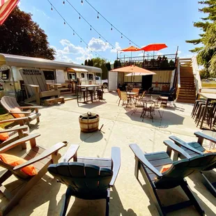  a patio with chairs and tables