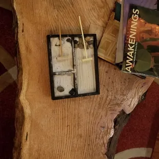 a coffee table with books on it