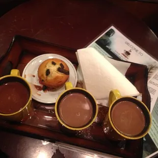 Mexican Hot Chocolate (2 on the right) and regular hot chocolate on the left.