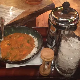 Iced French press and an Indian soup.