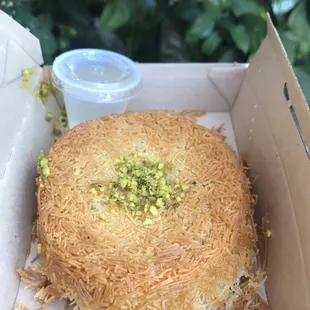 Knafeh with cream - Picking up goodies for a friend in celebration of Ramadan