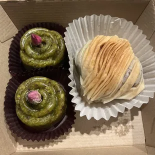 Pistachio Rose &amp; Shell ($4 each)  Rose ones were good but the shell was super dry and absolutely no syrup