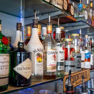 a variety of alcohol bottles