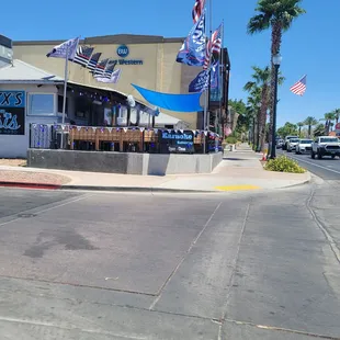 Outside tons of Trump flags