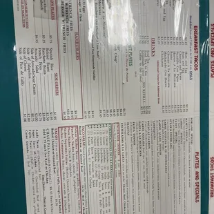 Menu on each table.