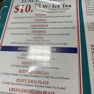 Daily specials