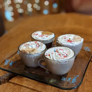 four cups of hot chocolate