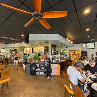 people sitting at tables and eating