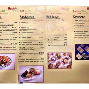 Menu @ Oasis Fresh. 500 W Diversey Pkwy, Chicago, IL . Salads Sandwich mes Bowls Platters . Shawarma Tikka Gyro Kefta.Cool .