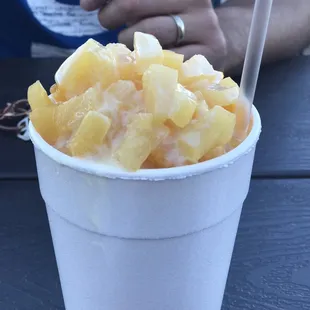 Mango and Pineapple Raspado with ice cream/lechera
