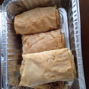 Spinach in phyllo pastry $1.50 each.