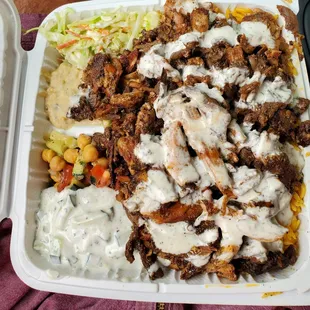 Schwarma combo lamb/ chicken, this plate is very heavy.