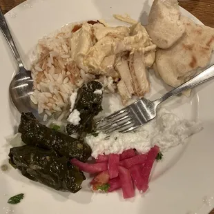 Shawarma with Hummus and veggie grape leaves