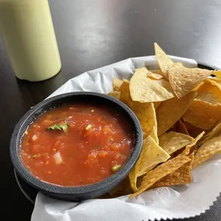 Chips, salsa and a guacamole sauce I could drink