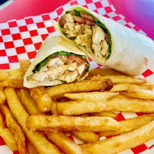 a wrap and french fries