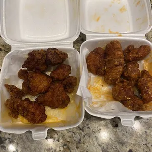 two trays of chicken nuggies