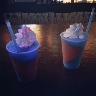 Their slushy drinks topped with tequila or rum