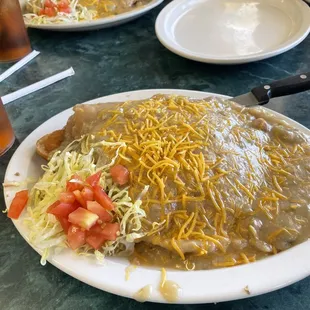 Stuffed sopapilla with green chili