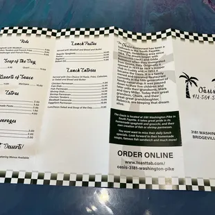 the menu for the restaurant