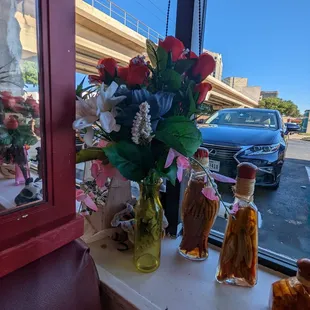 Requisite fake floral arrangement for my dining pleasure