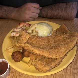 Deliscious, crunchy fried fish at Oasis Restaurant in Premont, Texas.  Large portions.