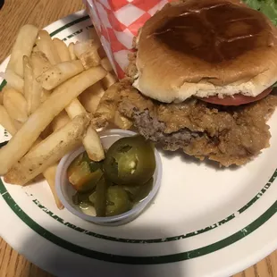 Not on the menu chicken fried steak sandwich, fries cup of yellow chicken gravy and jalapeños to add to the sandwich