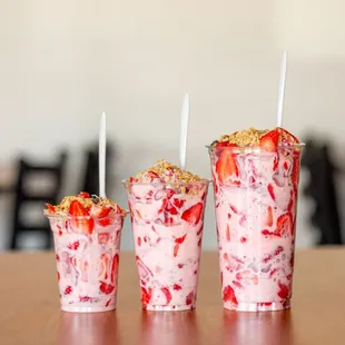 Strawberries and cream with granola.