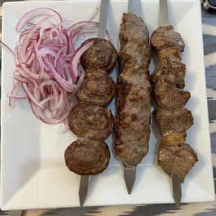 Beef Roulade, Lam, and Ground Beef kebabs