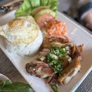 Five spice chicken rice plate