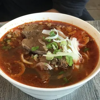 11. Spicy Beef & Pork Leg with Pork Blood Cubes Noodle Soup