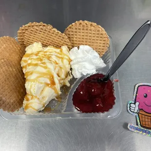 Now serving Ice cream waffle nachos! Any flavor of ice cream and any toppings!