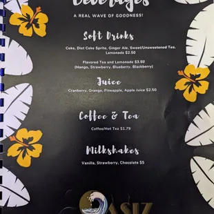 Drinks menu