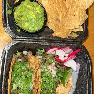 2 asada tacos w chips &amp; guac